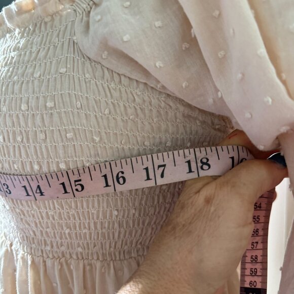 R.vivimos Puff Sleeves Bow Off-Shoulder Boho Midi Dress Medium 8/10 Beige - Picture 8 of 10